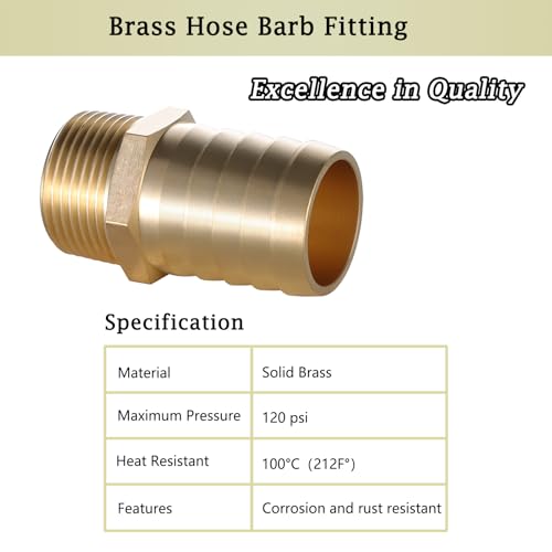 Brass Hose Barb Fitting 1" to 1" NPT Male Adapter for Air, Water, Fuel, Home Brew Pipe - Pack of 2 by happywins - Image 4