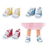 NBEADS 3 Paire 3 Couleurs Mini Chaussures de Poupée, Baskets en Toile pour Mini Poupées Accessoires de Chaussures pour Habiller Les Poupées Vêtements de Rechange, 54.5x32x35mm