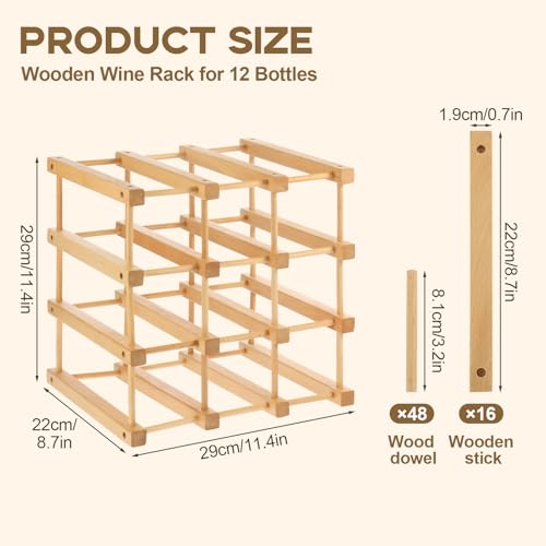 Wooden Wine Rack, 12-Bottle Stackable Wooden Wine Rack, Stackable Modular Wine Storage Racks, DIY Assembly Wine Bottle Holder for Inside Cabinet and Countertop - Image 3