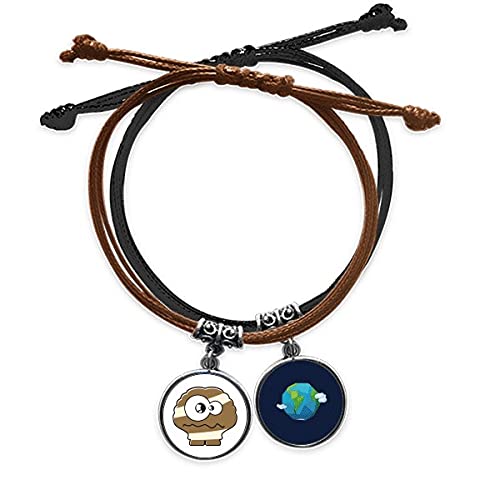 Pulsera de cuero marrón Universo y Extranjero que no aprieta con cuerda ajustable
