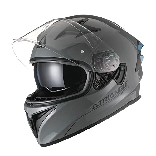 TRIANGLE Full Face Dual Visor Motorcycle Helmet with Pinlock Compatible and Fins Street Bike Motocross Helmet for Men Women DOT Approved (Gloss Gray, Small)