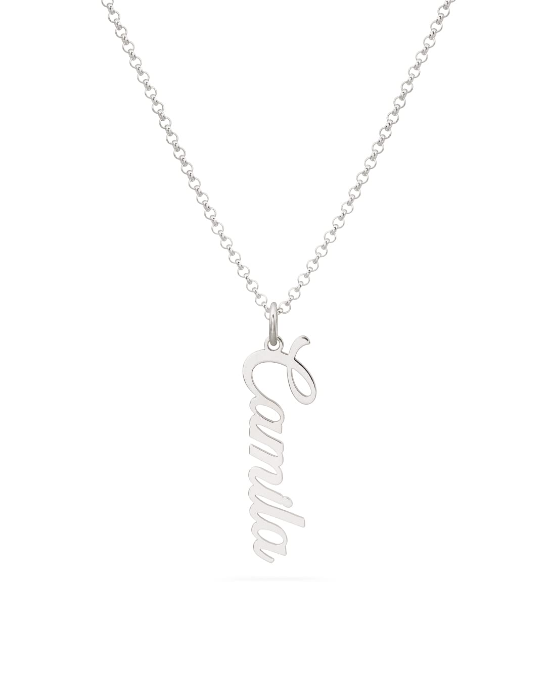 Colgante Personalizado con Nombre - Plata de Ley 925/1000 para Mujer – Collar Artesanal con Cadena Ajustable - Hecho en España (Modelo Vertical, Plata de Ley)