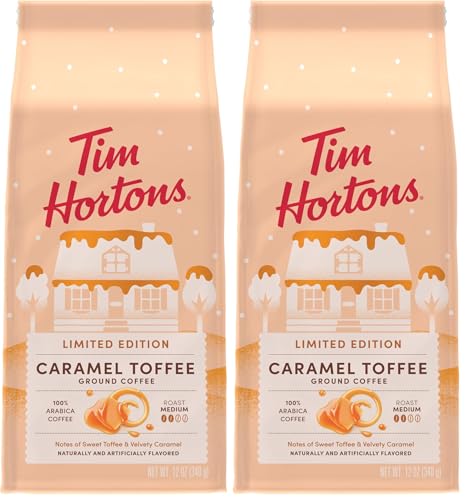 Tim Hortons 12oz Ground Bag, Caramel Toffee Flavored 100% Arabica
