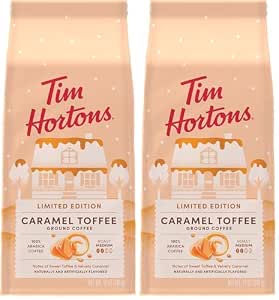 Amazon.com : Tim Hortons 12oz Ground Bag, Caramel Toffee Flavored 100% ...
