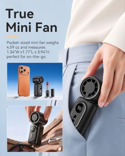 Mini Clip on Fan Handheld, 3000mAh Rechargeable Portable Fan with LED Display, 3-in-1 Personal Cooling Fan, 5 Speeds Quiet USB C Fan for Stroller Desk Travel Camping Office for Women Men Kids, Black — view 4
