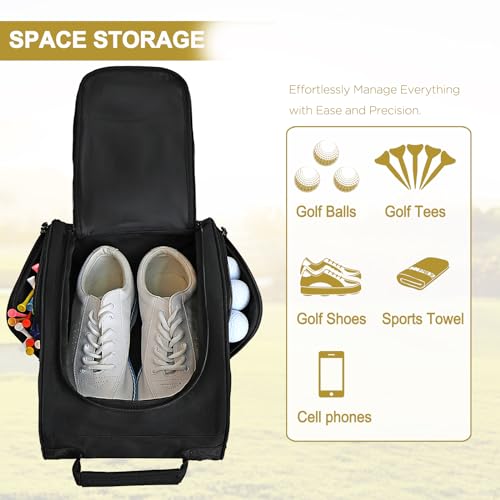 Goloni 2 Pcs Golf Shoe Bag for Men & Women, Padded Travel Shoe Bag with Side Accessory Pockets,Sport Shoe Carrier for Golf Shoes,Socks,Tees & Balls,Durable & Lightweight Design(Black) by Goloni - Image 2