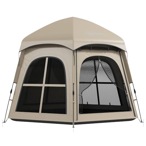 Image of Outsunny Pop Up Tent 2 Doors Carry Bag 3000mm Waterproof 3-4 PeopleKhaki