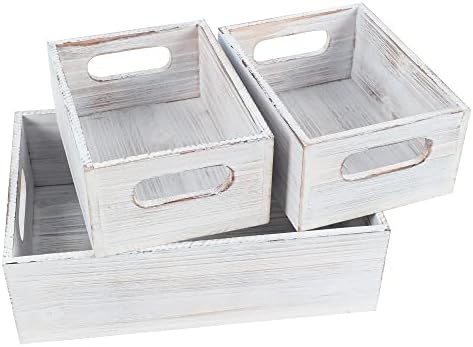 PHOENANCEE Wooden Crate For Storage,Wood Decorative Display Crate Box Set of 3,Rustic Nesting Boxes with Handles,Farmhouse Container Basket Bin Home Decor with Natural Wood Aroma