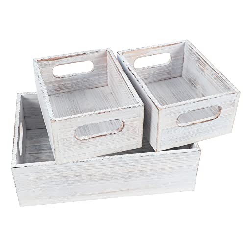 Phoenancee Wooden Crate For Storage,Wood Decorative Display Crate Box Set Of 3,Rustic Nesting Boxes With Handles,Farmhouse Container Basket Bin Home Decor With Natural Wood Aroma #TOP5