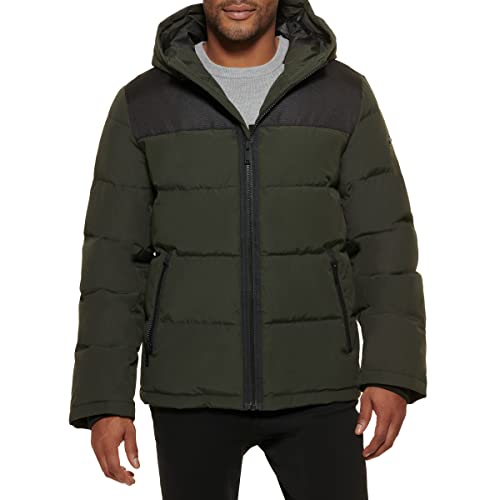 DKNY Mens Mixed Media Quilted Puffer Jacket