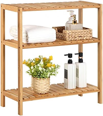 SONGMICS BCB33Y regał bambusowy do łazienki, kuchni, regał na buty, 60 x 26 x 66 cm, idealny do łazienki, salonu, przedpokoju, kuchni lub na balkon