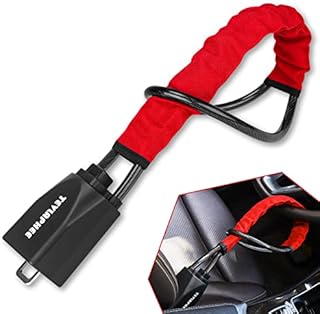 Tevlaphee Steering Wheel Lock, Steering Lock, Car Steering Wheel Locks, Steering Wheel to Seat Belt Lock, High Visibility Car Lock Anti-Theft Device, Heavy Duty, Universal Fit, 3Keys (Red)
