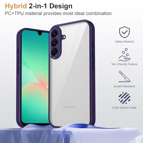 Image of Kapa Hawkeye Clear Slim Tough Back Cover for Samsung Galaxy M36 / F36 5G | Camera Lens Protector Anti Yellow Shockproof Clear Hybrid Case Cover (Purple Sides)