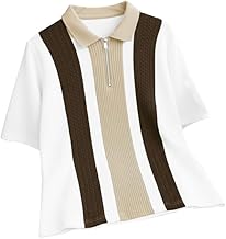 AUSK Men's Retro Cable-Knit Quarter-Zip Polo | Premium Textured Self-Design Half Sleeve T-Shirt for Men