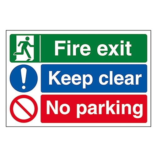 V Safety Fire Exit/Keep Clear/No Parking 300 x 200 mm - Self Adhesive Vinyl Safety Sign