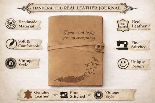 Image of AccuPrints Handmade Leather Journal 240 Pages, Travel Diary with Inspirational Quote, Vintage Craft Paper Notebook for Writing, Sketching, Scrapbooking, Compact Size with Strap Closure