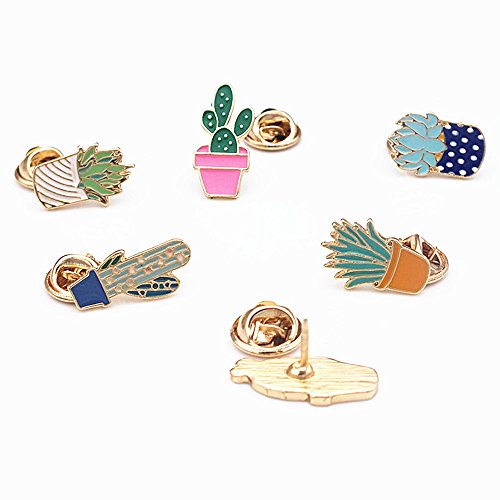 6 Pcs Cute Enamel Lapel Pins Sets Cartoon Animal Plant Fruits Foods Brooches Creative Pin Badges For Clothing Bags Backpacks Jackets Hat Accessory (Succulents Cactus Plants) #TOP2