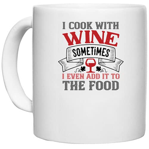 UDNAGWhite Ceramic Coffee / Tea Mug 'Wine | I Cook with Wine Sometimes' Perfect for Gifting [330ml]