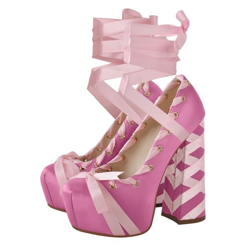 Image of Platform Heels Chunky Bow Ribbon Pumps