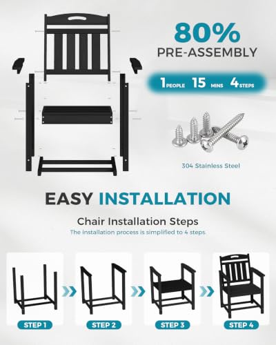 Image of Ciokea HDPE Outdoor Patio Dining Chairs Set of 2, All-Weather Porch Chair with Wide Seat, Durable Outdoor Furniture for Backyard, Garden, Lawn & Poolside, Black