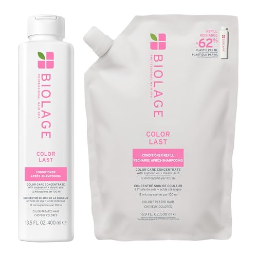 Biolage Color Last Conditioner and Refill Conditioner Set - Protects & Preserves Color Treated Hair, Adds Shine, With Soybean Oil & Stearic Acid, Paraben & Mineral Oil-Free