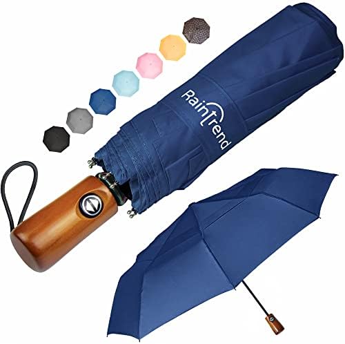 NEW Premium Dark Blue Umbrella Travel Umbrella Windproof Automatic Umbrella Portable Large Umbrella for Rain Umbrella Folding Umbrella for Women Mens Umbrella Wooden Handle Windproof Umbrella Compact
