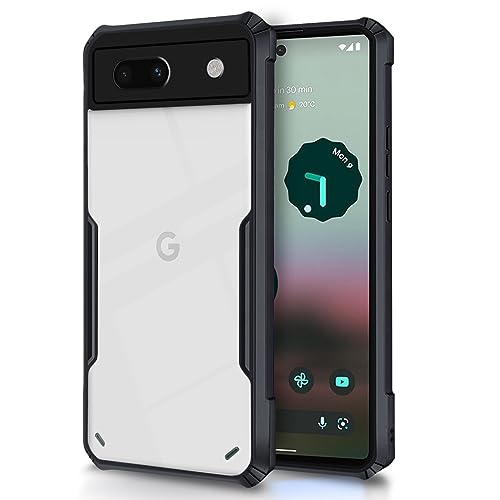 Image of Outlouders Back Cover for Google Pixel 6a | Ultra Hybrid Transparent | Full Camera Protection | Raised Edge | Crystal Clear Bumper Case (Black)