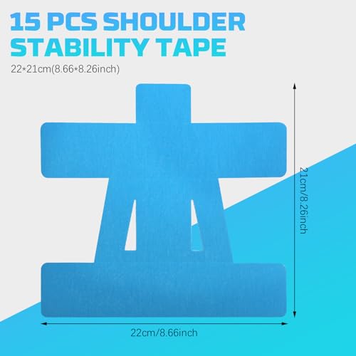 15 Pcs Kinesiology Tape for Shoulder, Precut Elastic Breathable Athletic Sports Kinesiology Tape for Rotator Shoulder Stability and Muscle Support (Blue)