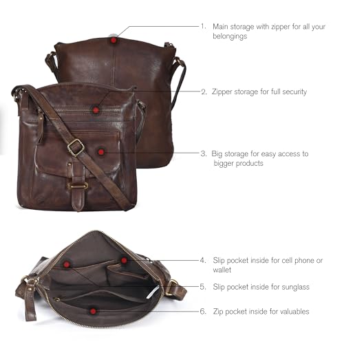 Image of Oak Leathers Leather Crossbody Bag For Women With Adjustable Sling Strap - Medium Size Crossover Shoulder Handbag Purse
