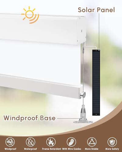 Image of Kincmo Motorized Outdoor Shades for Patio Porch, Custom Outdoor Motorized Blinds with Remote, Waterproof & Windproof Patio Shades Work with Apple Home,Alexa,Google (White-0% Openness)