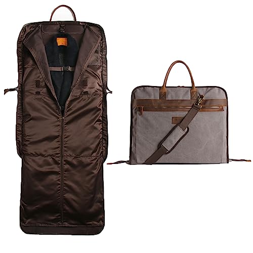 Garment Bags for Travel Leather Canvas Suit Bag with Extended Design Computer Compartment
