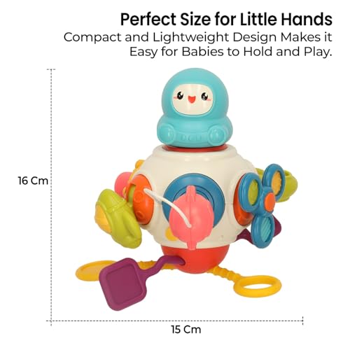 Image of Cable World Montessori 8-in-1 Baby Activity Cube Toy for Kids| Sensory Learning & Motor Skill Development Toy | Spinner, Pull String & Rotating Astronaut | Hanging Travel Toy for Babies & Toddlers