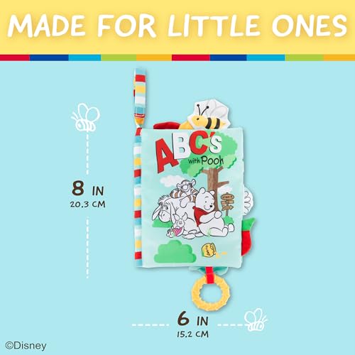 Image of Kids Preferred Disney Baby Winnie The Pooh Deluxe Soft Book Abc's with Pooh On-The-Go Sensory Books for Babies with Crinkle Pages and BPA Free Teether