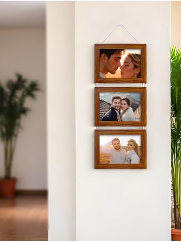 Image of Art Street Pearl Drop Hanging Photo Frame Set of 3 Photo Frame for Home & Office Decoration (Size- 5 x7 Inches, Color - Brown)