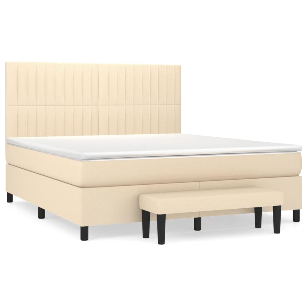 Cama con somier de color crema, 160 x 200 cm, con cabecero ajustable en altura y colchón de muelles ensacados para un sueño reparador, funda de tela transpirable y duradera, incluye