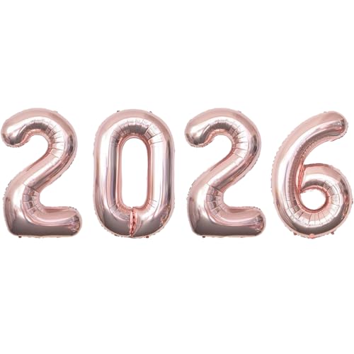 Image of 2026 Balloons Rose Gold Foil, 32Inch Champagne Gold | Huge Foil Number 2026 Balloons,Birthday Party, Happy New Year Eve, Graduation, Christmas Decorations
