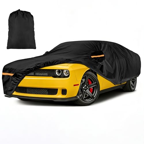 Image of Car Cover for Dodge Challenger 2007-2025 | Heavy Duty Outdoor Full Exterior Cover | Sun, Rain, UV, Dust, and Snow Protection with Door Zipper (Black)
