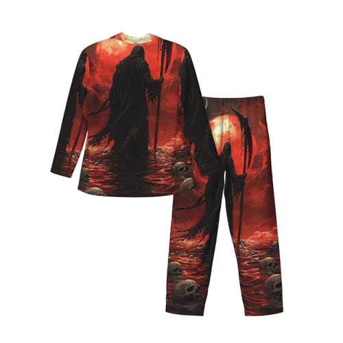 Grim Reaper Holding A Scythe Mens Pajamas Set Button Down Sleepwear Set Long Sleeve Loungewear With Pockets4