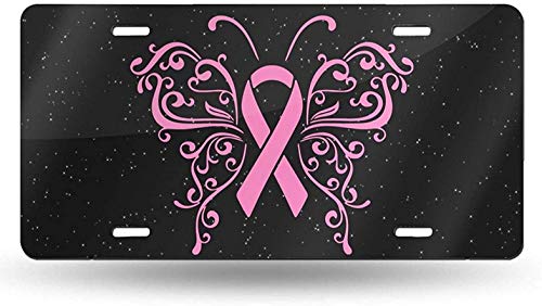 Fprqlyze Pink Ribbon Butterfly Breast Cancer 1 License Plate Personalized Custom Aluminum Car Auto Tag 6 inch x 12 inch