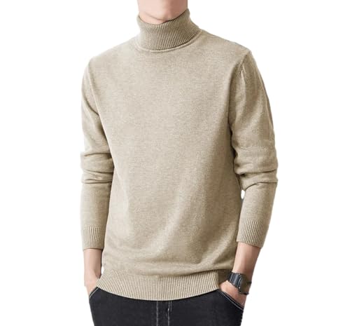 Men's Winter Turtleneck Sweater Fashion Slim Fit Knitted Solid Color Casual Warm Pullover