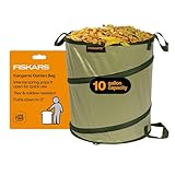 Fiskars Kangaroo Collapsible Garden Bag for Yard Waste, 10 Gallon Reusable Container for Lawn Care and Gardening