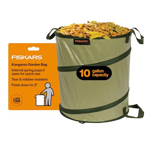 Fiskars Kangaroo Collapsible Garden Bag for Yard Waste, 10 Gallon