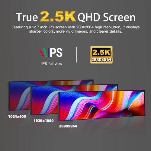 Image of 120Hz 12.7 inch 2.5K QHD IPS 2880x864 Stretched Bar Touch Screen Display HDMI USB C Secondary Monitor for Laptop PC Music Media Timeline Editing