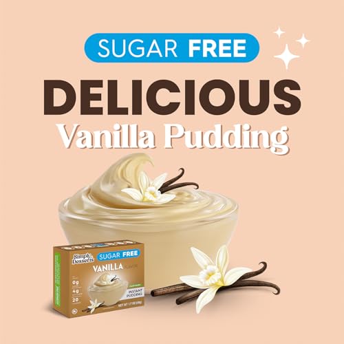 Simply Delish Delicious Instant Keto Vanilla Pudding, Pack of 6 - Low Carb, Zero Sugar, Gluten Free, Allergen Free, Non-GMO, Vegan and Plant Based