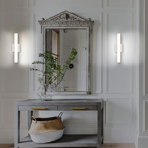 Image of Bathroom Vanity Light Brushed Nickel, 5CCT Black Wall Sconce,16 Inches Hardwired LED Light Fixtures, 16W Dimmable Wall Lamp Over Mirror, Modern Bar Lighting Fixtures for Living Room