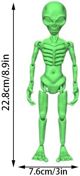 Poseable Alien Figure, 3D Printed Green ET Model, Flexible Joints, Desk Toy for Home Office, Fidget Toy