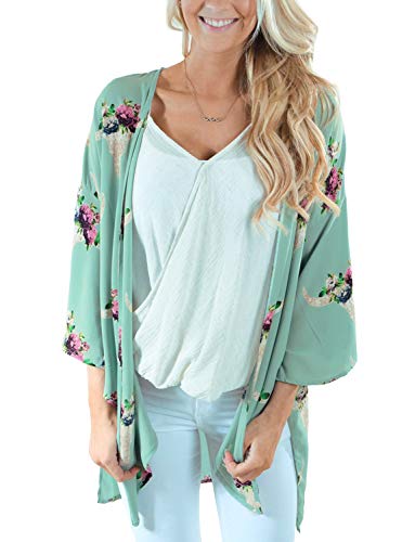 MayBuy Kimonos for Women Open Front Cover Ups for Swimwear Women Wrap Top (Light Green, XL)
