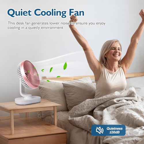 Image of TEKCOOL 4000mAh Rechargeable Desk Fan, Portable Table Fan,USB Fan, USB Battery Powered Quiet Personal Fan,4 Speed for Home Office Travel Outdoor(Rose)