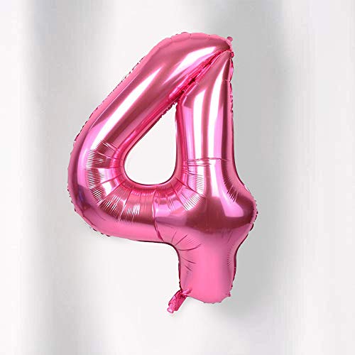 Image of AMFIN 15 Inch 4 Number Foil Balloons for 4th Birthday Baby Girl Party Decorations, Wedding Anniversary Decoration Items - Pink