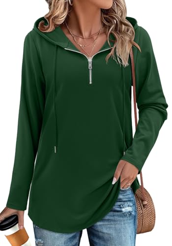 BETTE BOUTIK Womens Quarter Zip Tunic Hoodies Pullover Long Hooded Sweatshirts S-3XL
